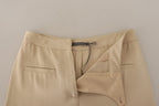 Beige Viscose High Waist Flared Dress Trouser Pants