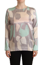 Multicolor Silk Long Sleeves Round Neck Top Blouse