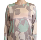 Multicolor Silk Long Sleeves Round Neck Top Blouse