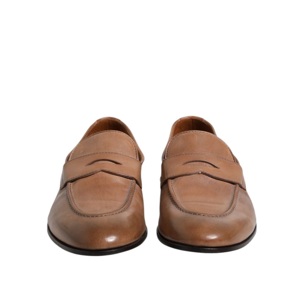 Brown Leather Slip-On Loafers