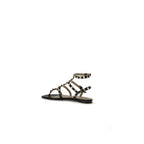 Black Calf Leather Bos Taurus Flat Sandals