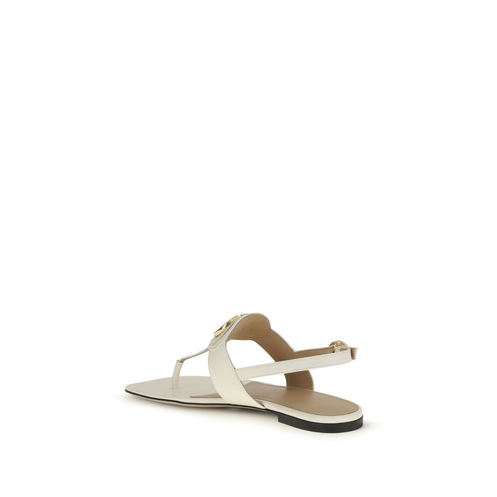 Beige Calf Leather Bos Taurus Flat Sandals