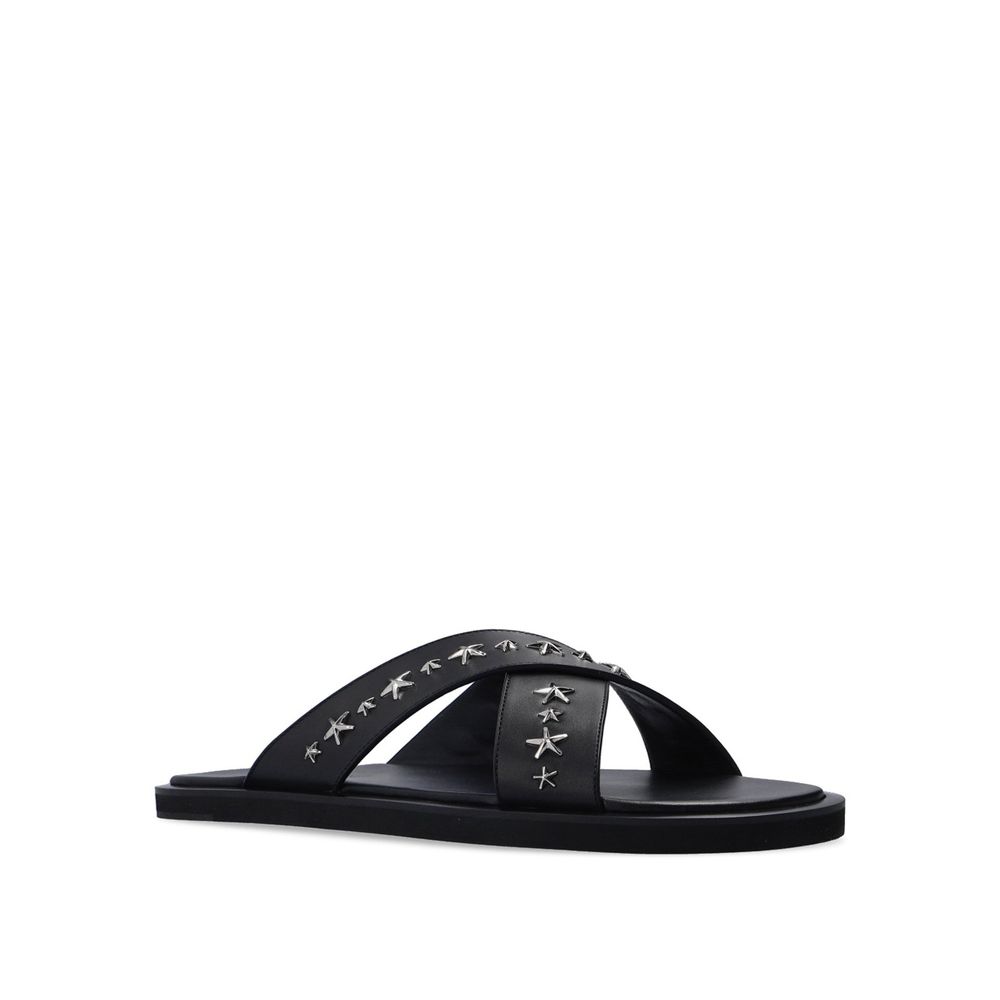 Black Calfskin Strap-On Sandals