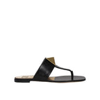 Black Calfskin Flat Sandals
