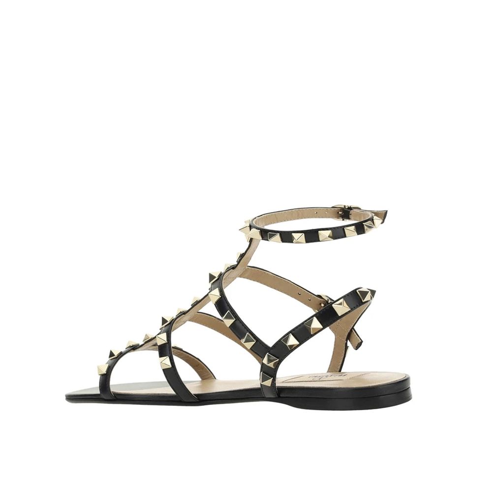 Black Calfskin Flat Sandals