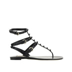 Black Calfskin Flat Sandals