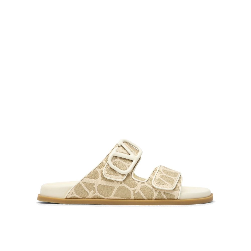 Beige Fabric Flat Sandals