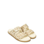 Beige Fabric Flat Sandals
