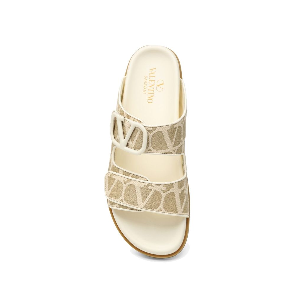 Beige Fabric Flat Sandals