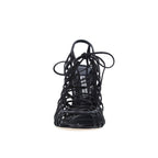 Black Leather Stiletto Heel Sandals