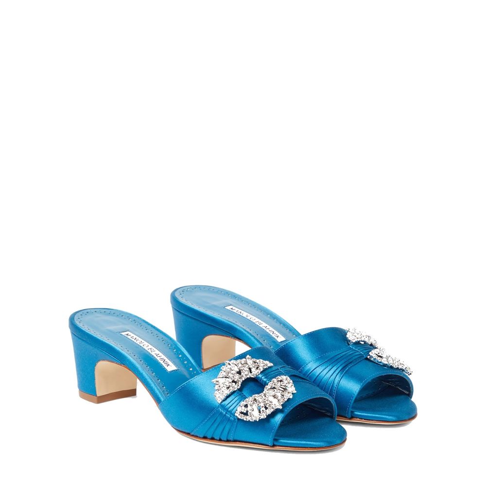 Blue Silk Mules