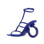 Blue Calfskin Stiletto Heel Sandals
