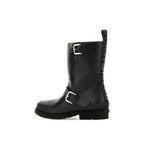 Black Polyester Lace-Up Boots