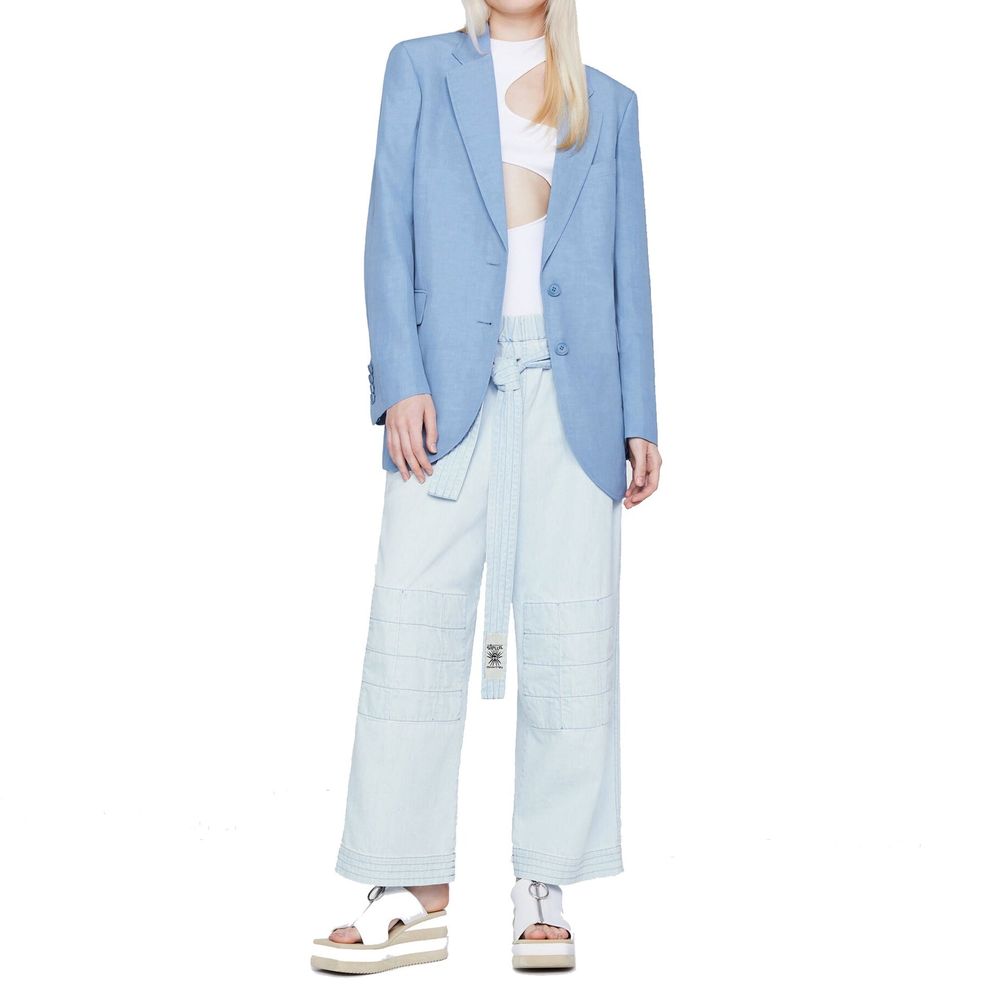 Blue Cotton Casual Pants