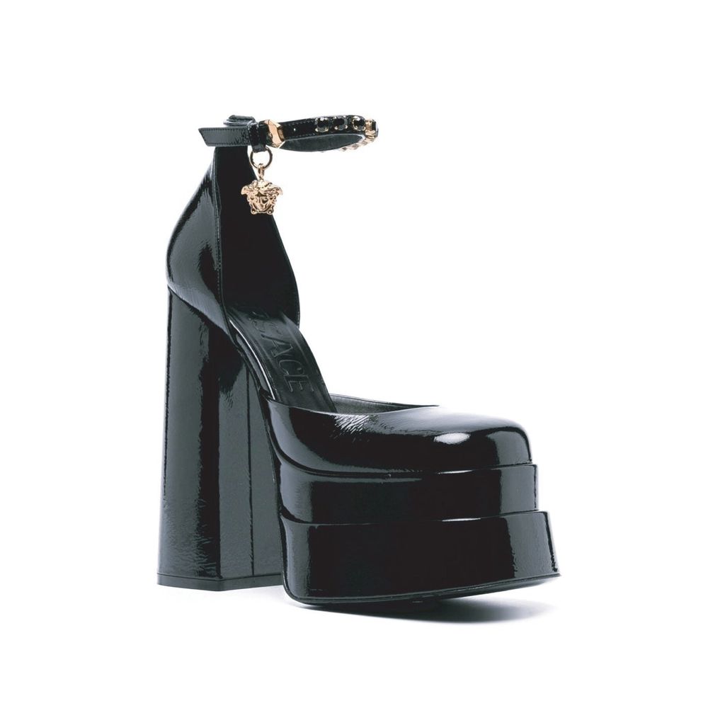 Black Calfskin Platform Sandals