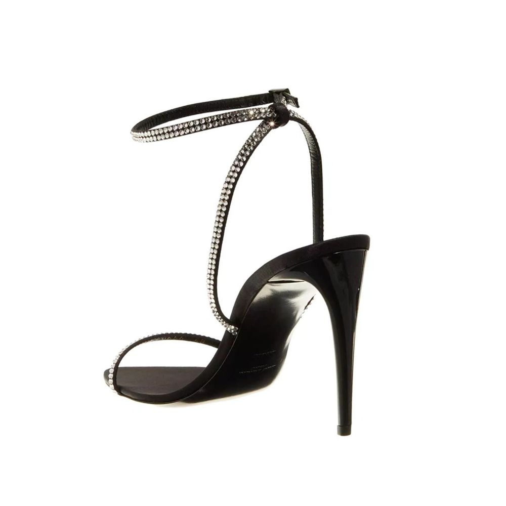 Black Silk Stiletto Heel Sandals