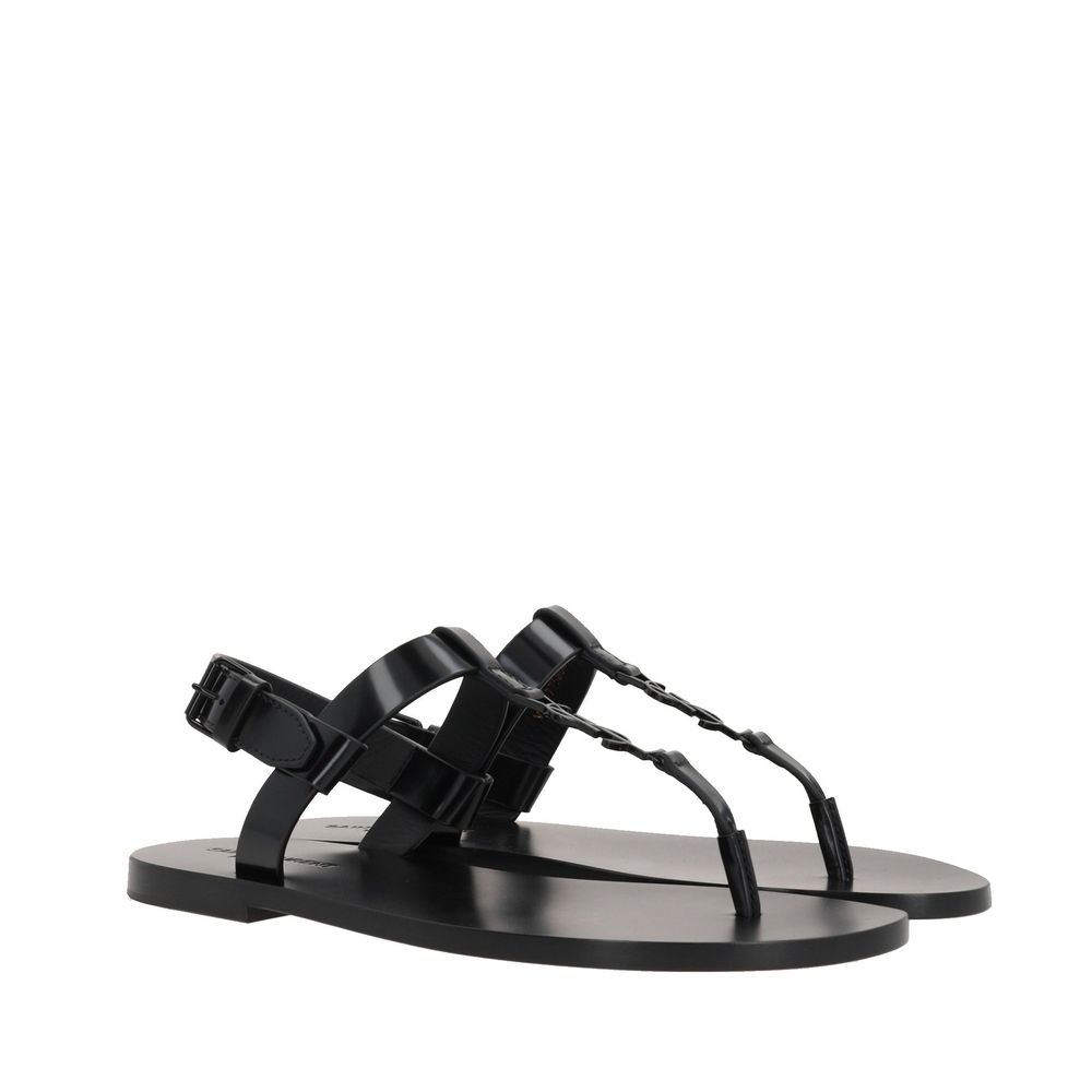 Black Calfskin Strap-On Sandals