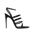 Black Silk Stiletto Heel Sandals