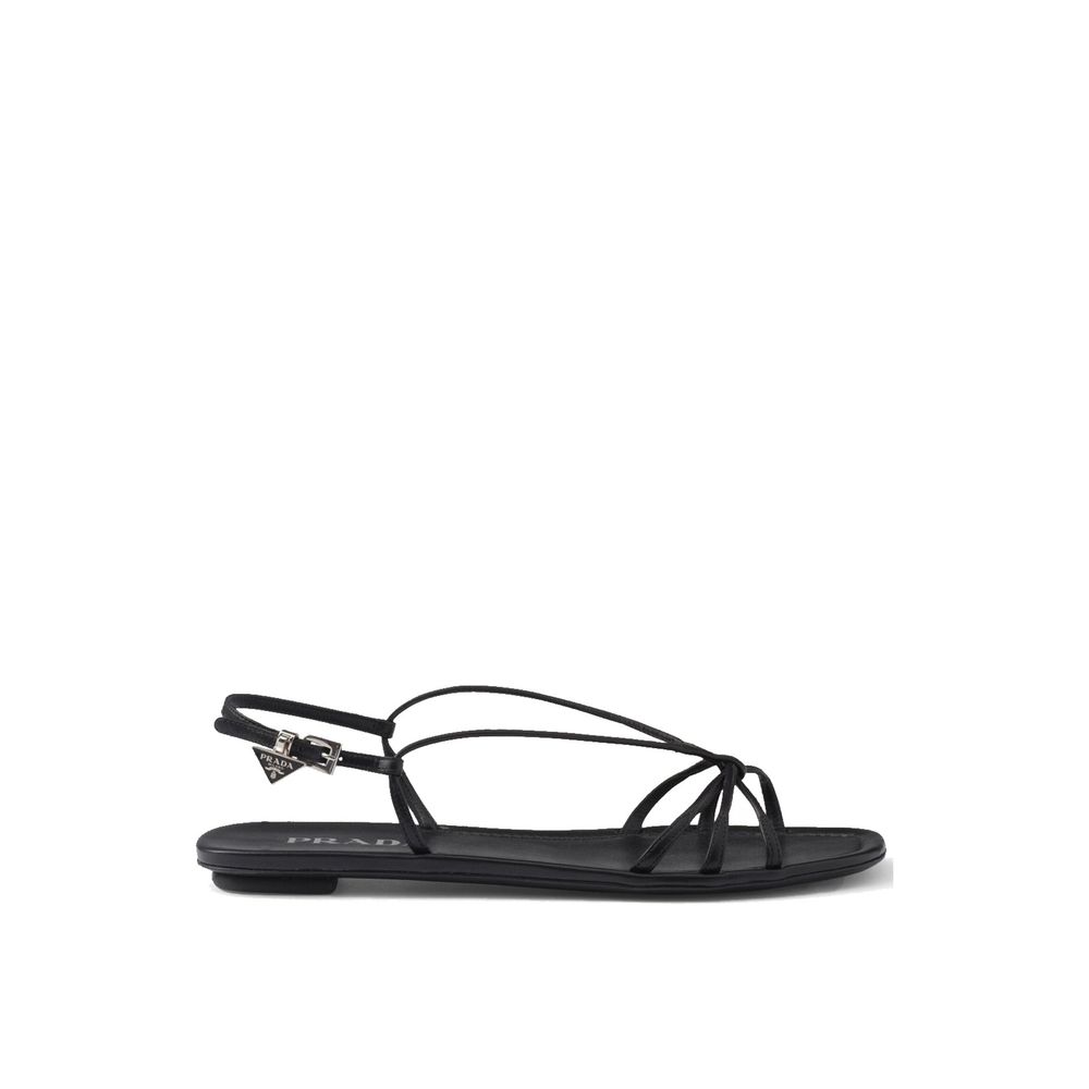 Black Calfskin Flat Sandals
