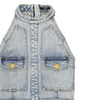 Blue Cotton Casual Dress