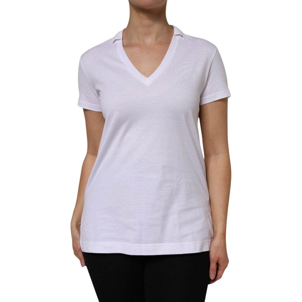 White V-Neck Cotton Short Sleeves T-shirt