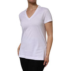 White V-Neck Cotton Short Sleeves T-shirt