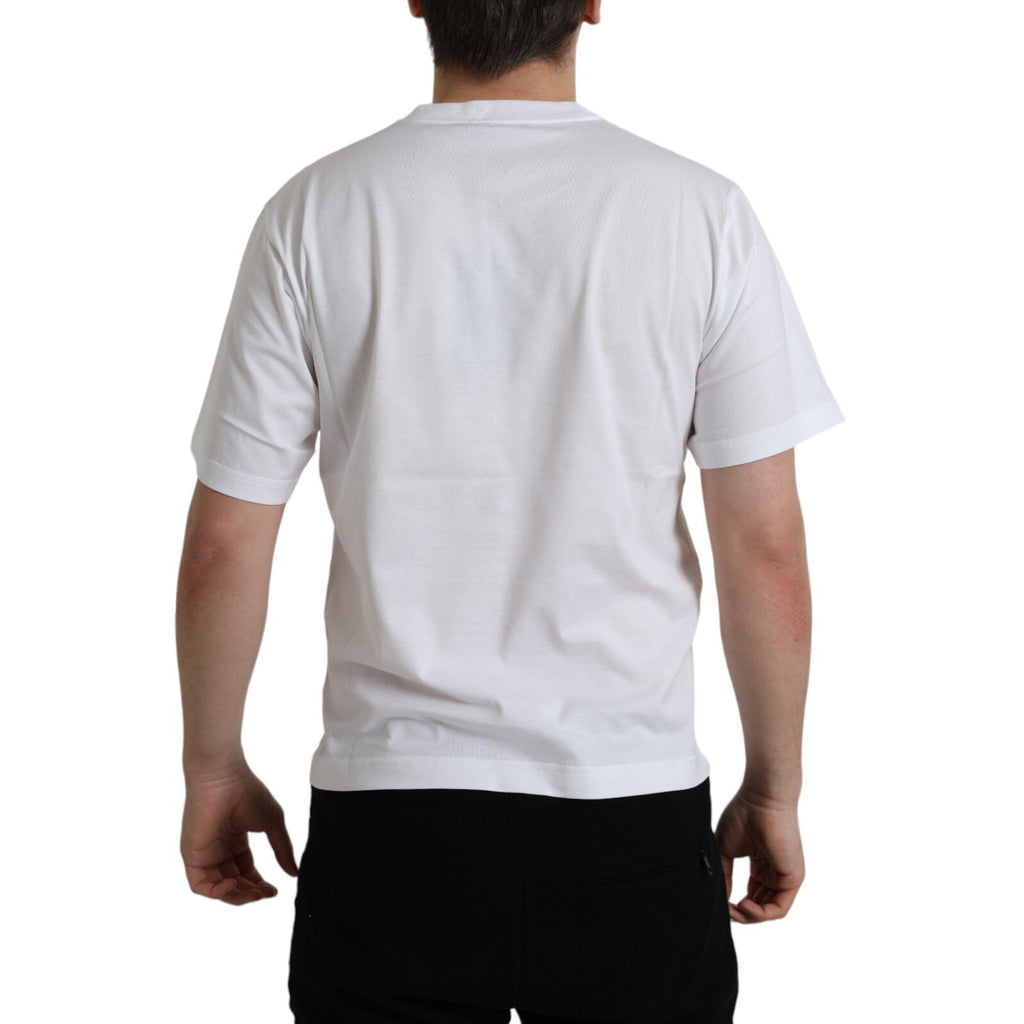 White Logo Patch Cotton Crew Neck T-shirt