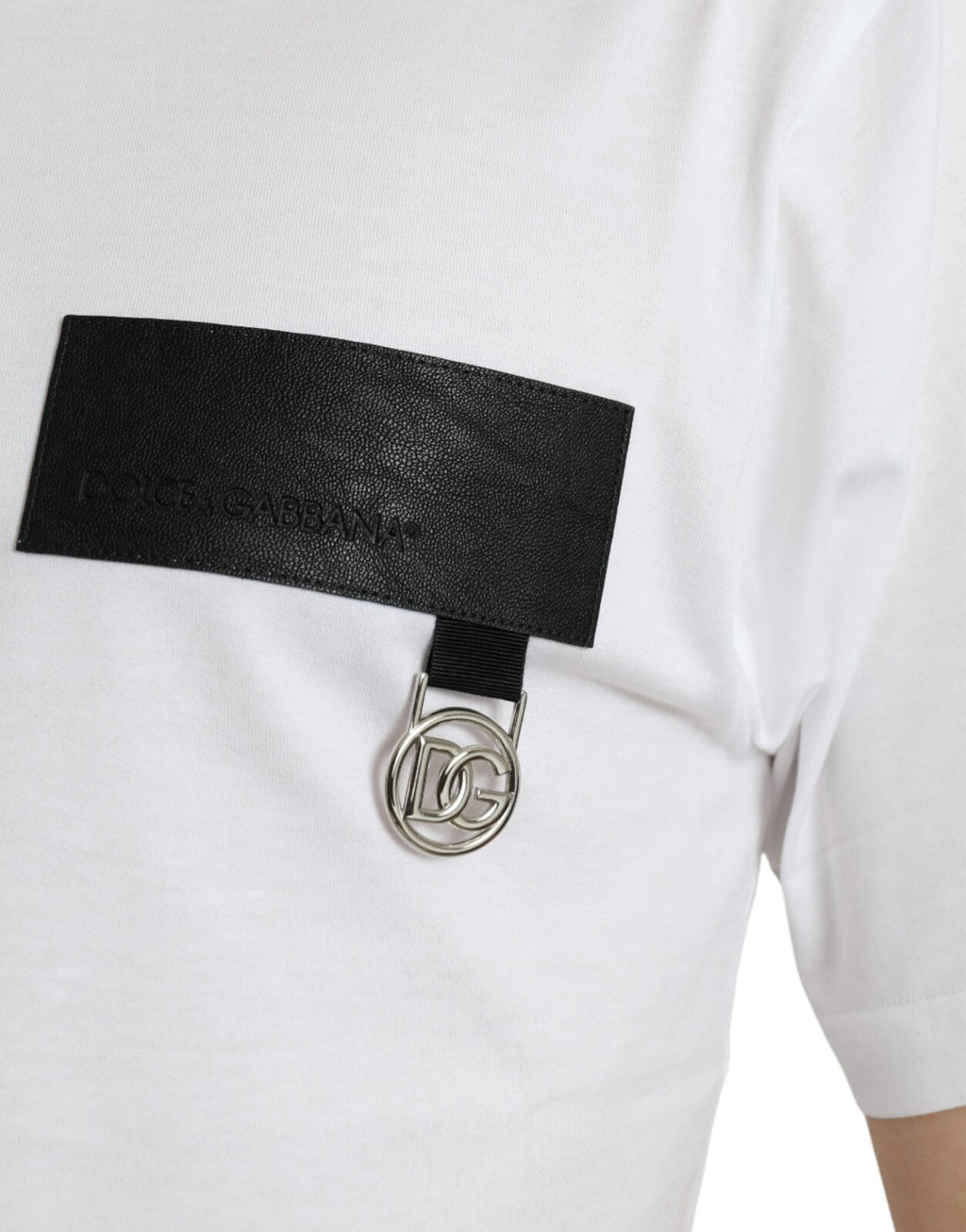 White Logo Patch Cotton Crew Neck T-shirt