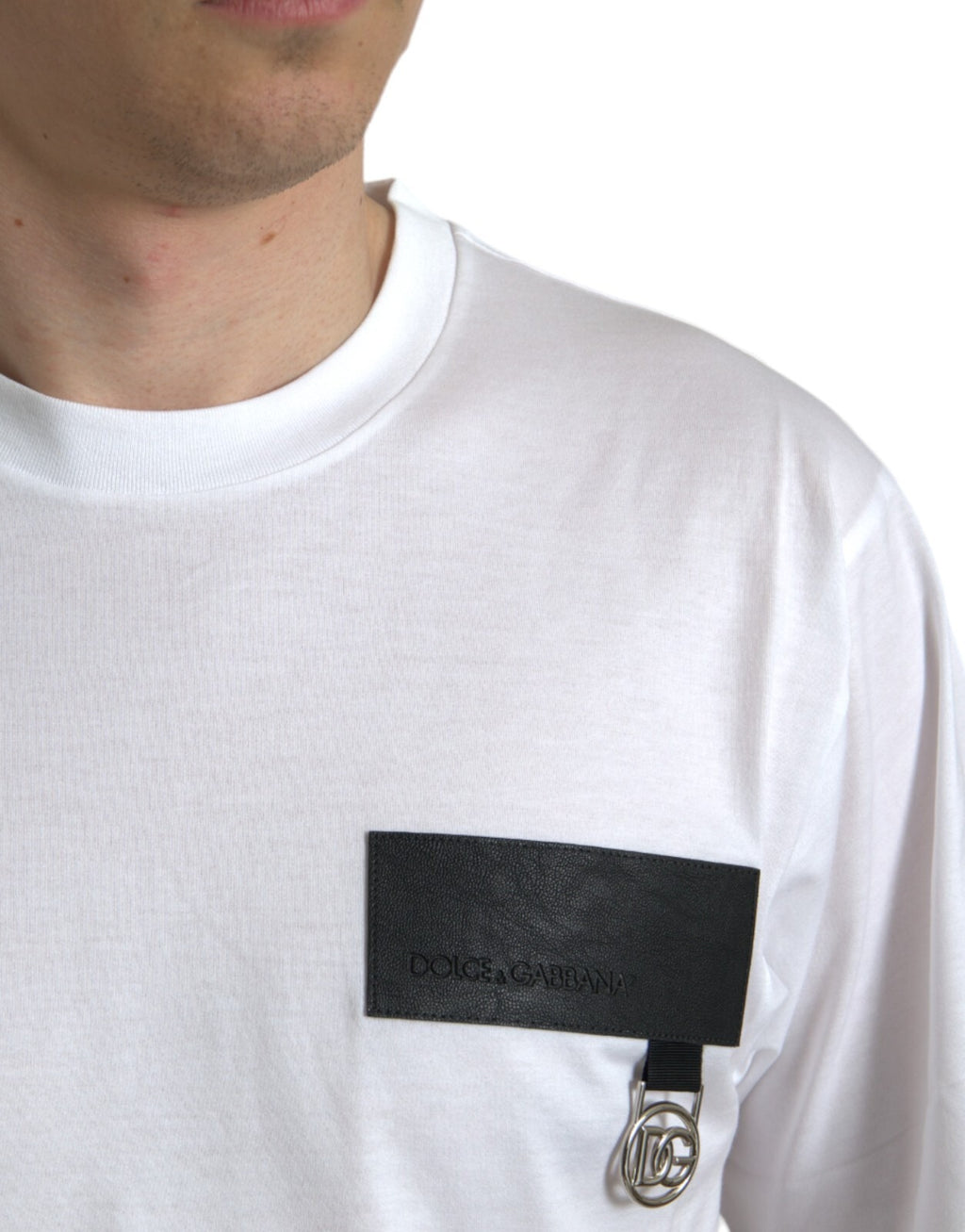 White Logo Patch Cotton Crew Neck T-shirt