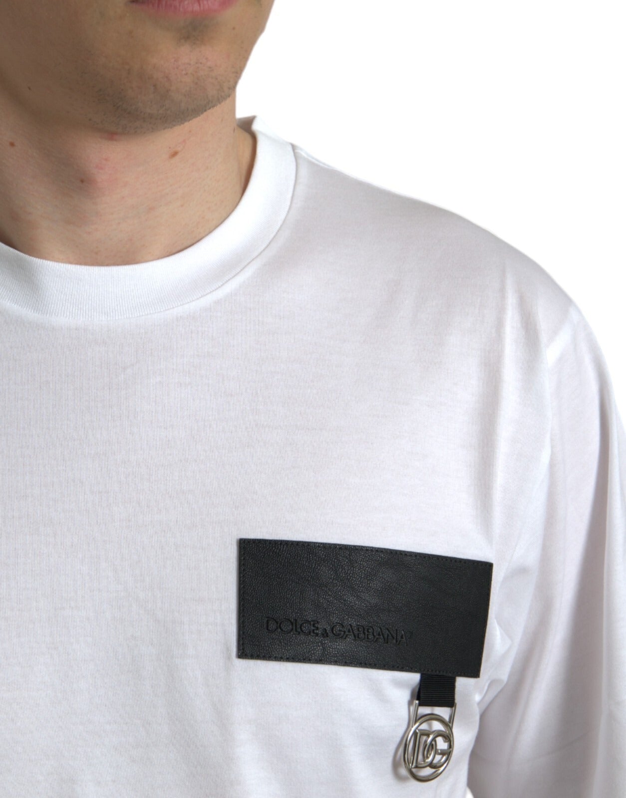 White Logo Patch Cotton Crew Neck T-shirt