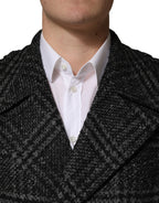 Grey Double Breasted Plaid Wool Coat Jacket