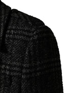 Grey Double Breasted Plaid Wool Coat Jacket