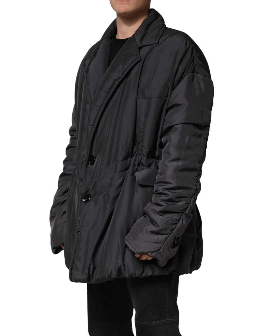 Black Silk Padded Parka Men Coat Jacket
