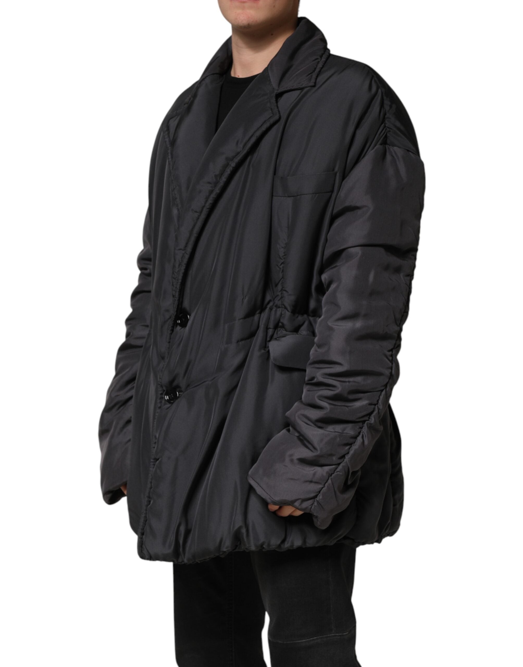 Black Silk Padded Parka Men Coat Jacket