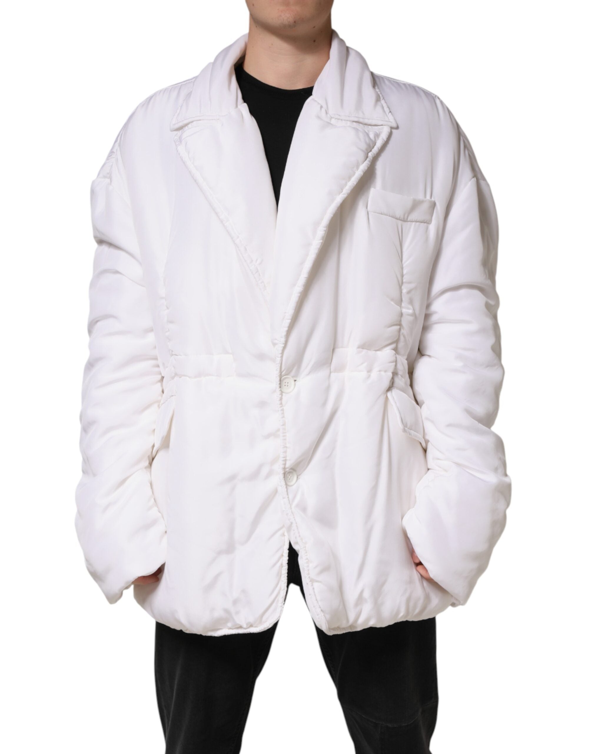 White Silk Padded Parka Men Coat Jacket