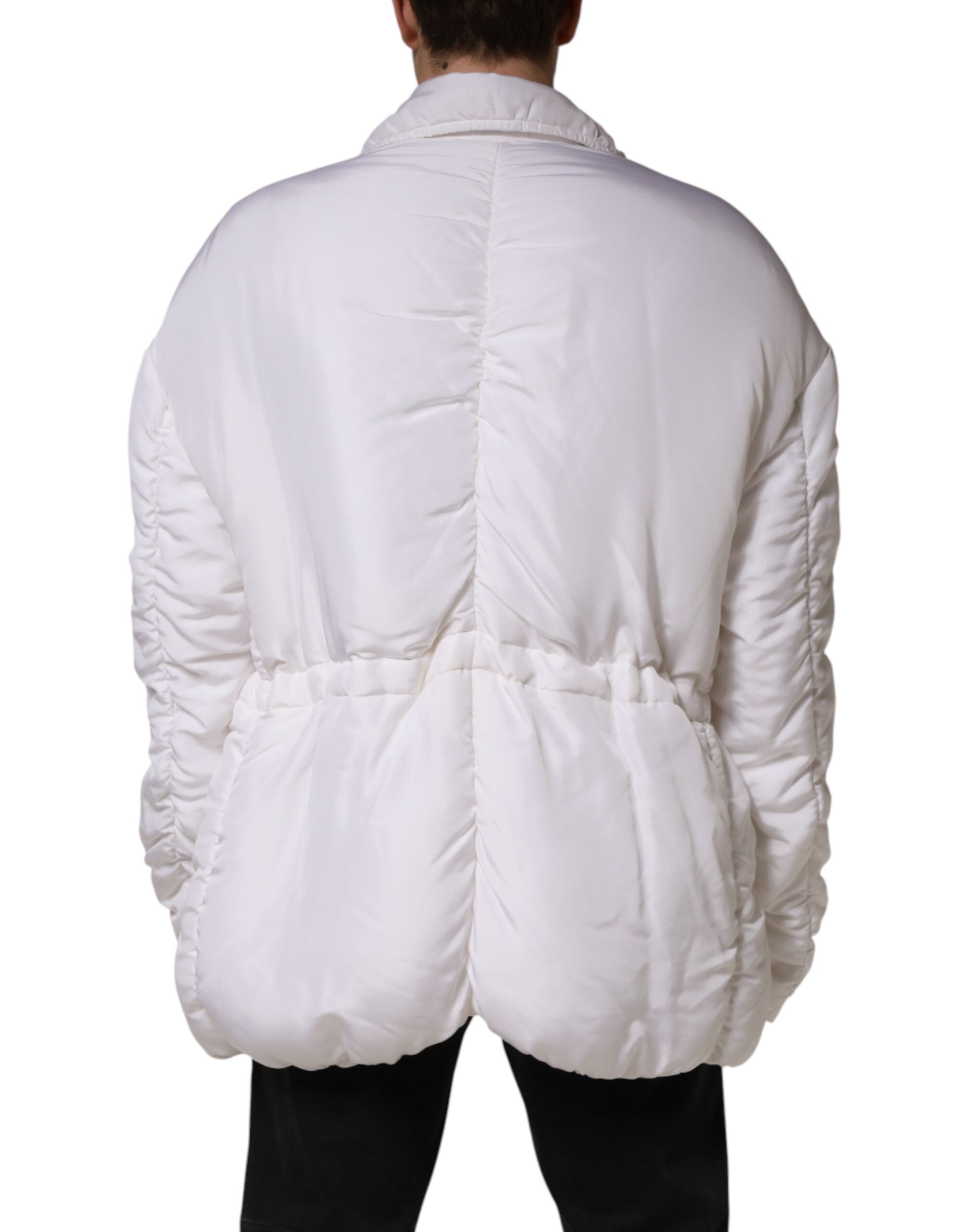 White Silk Padded Parka Men Coat Jacket