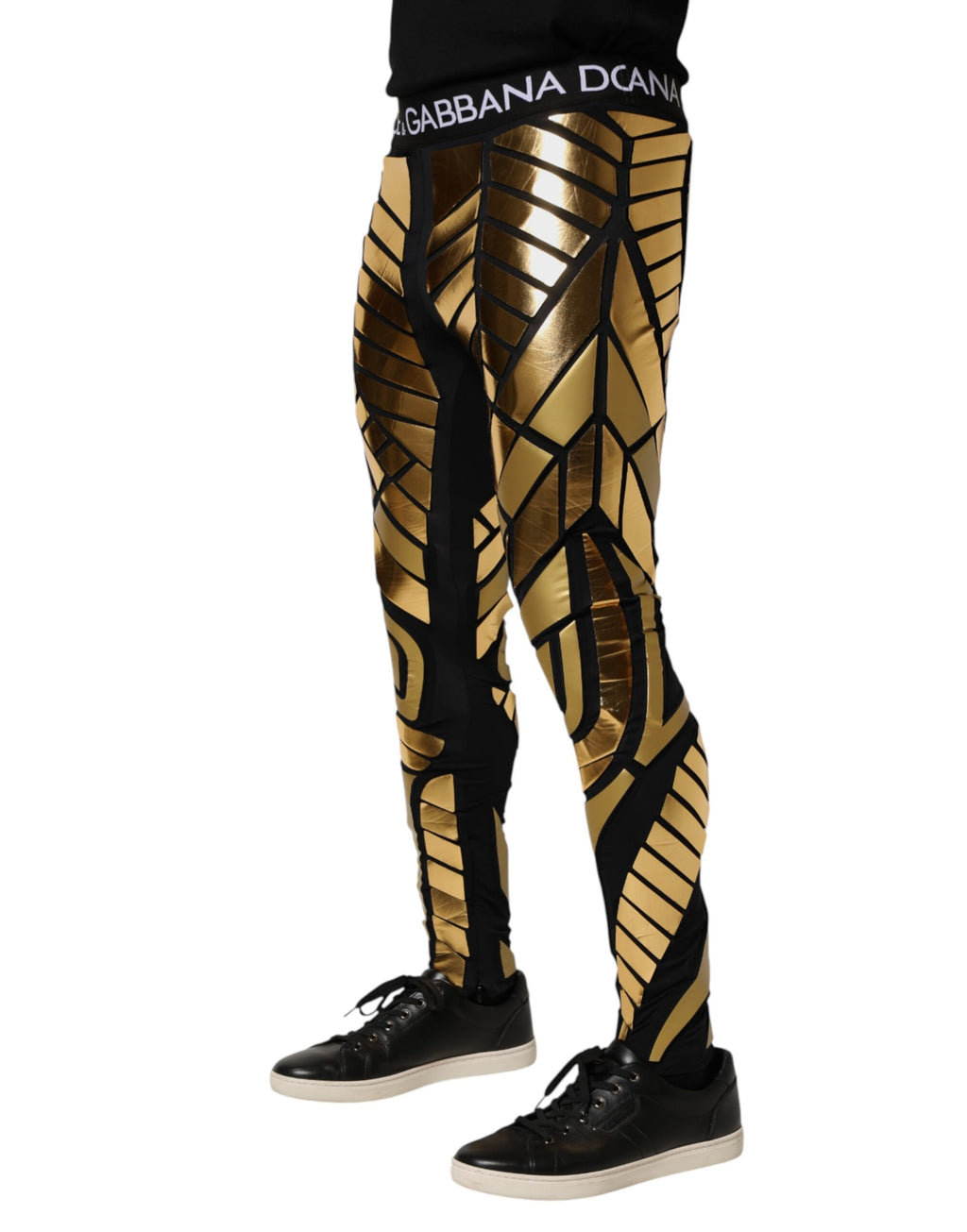 Black Gold Geometric Logo Men Leggings Pants