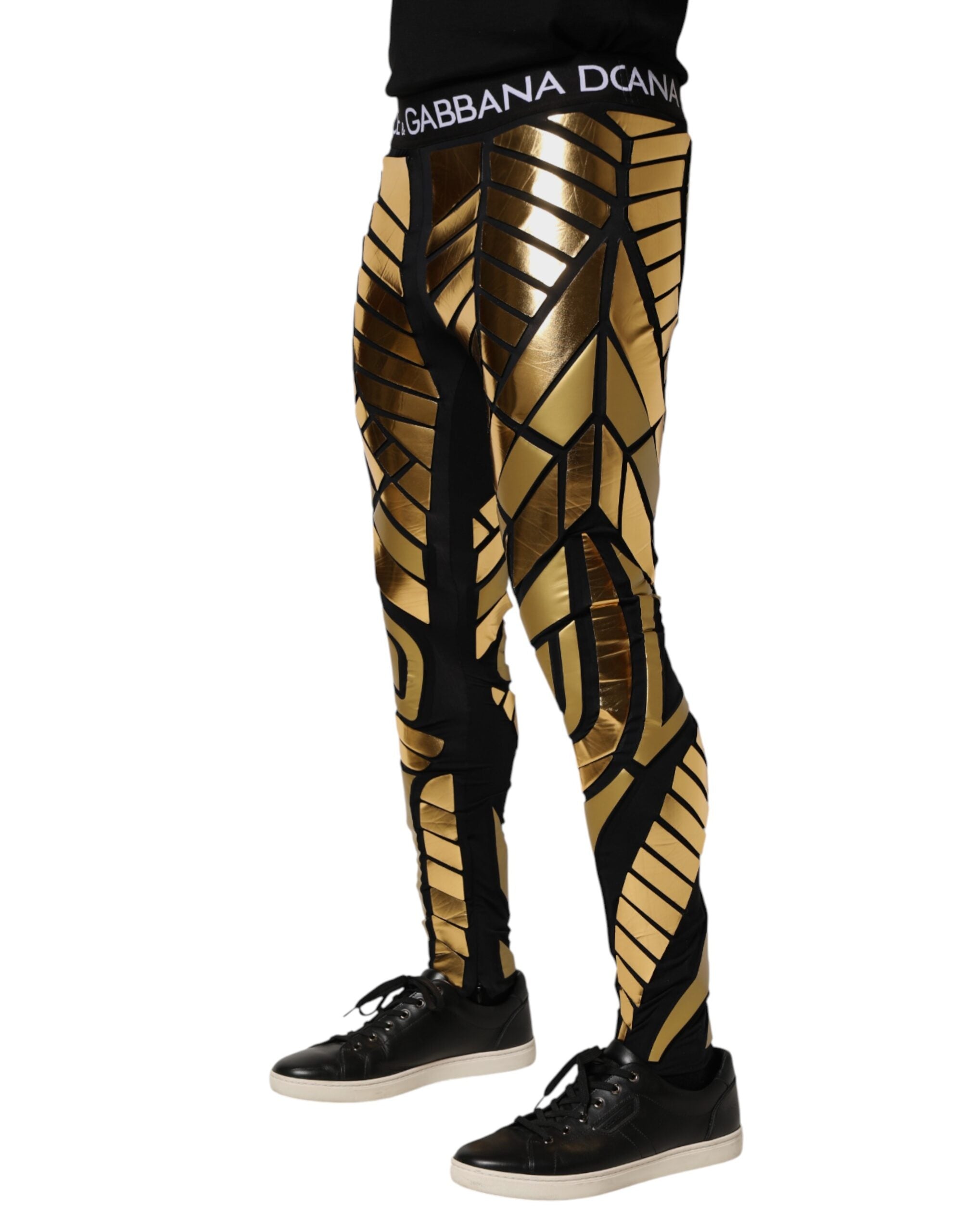 Black Gold Geometric Logo Men Leggings Pants
