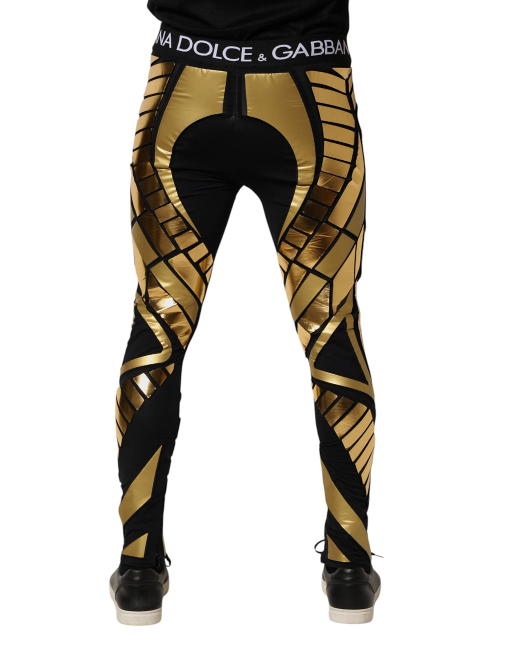 Black Gold Geometric Logo Men Leggings Pants
