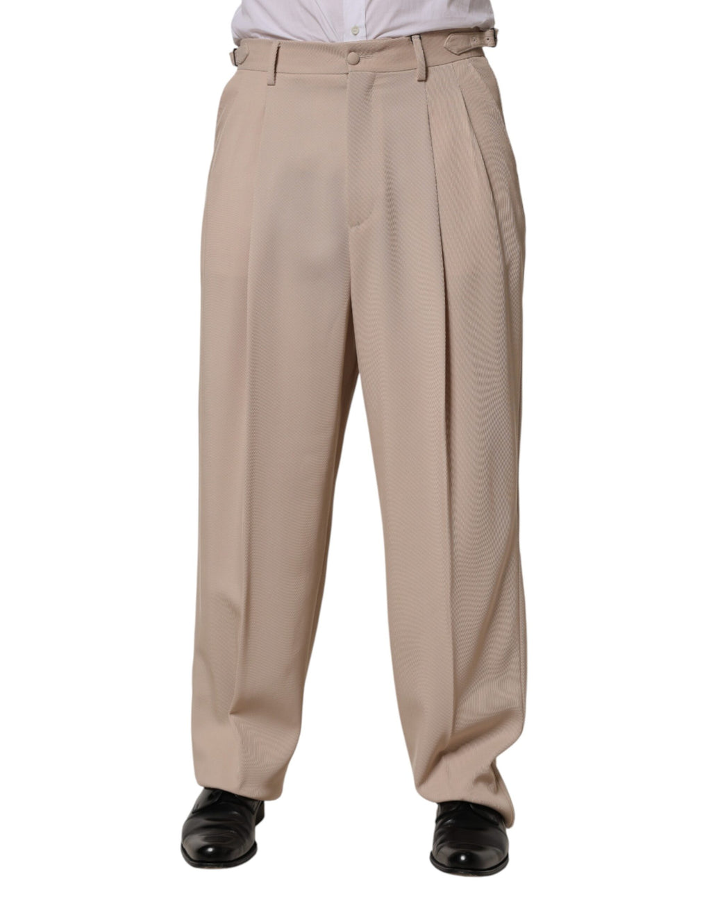Beige Stretch Straight Men Dress Trouser Pants
