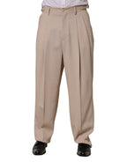 Beige Stretch Straight Men Dress Trouser Pants