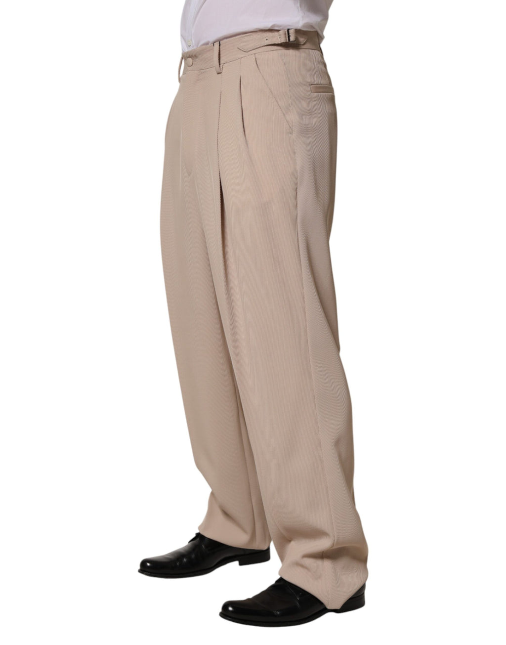 Beige Stretch Straight Men Dress Trouser Pants