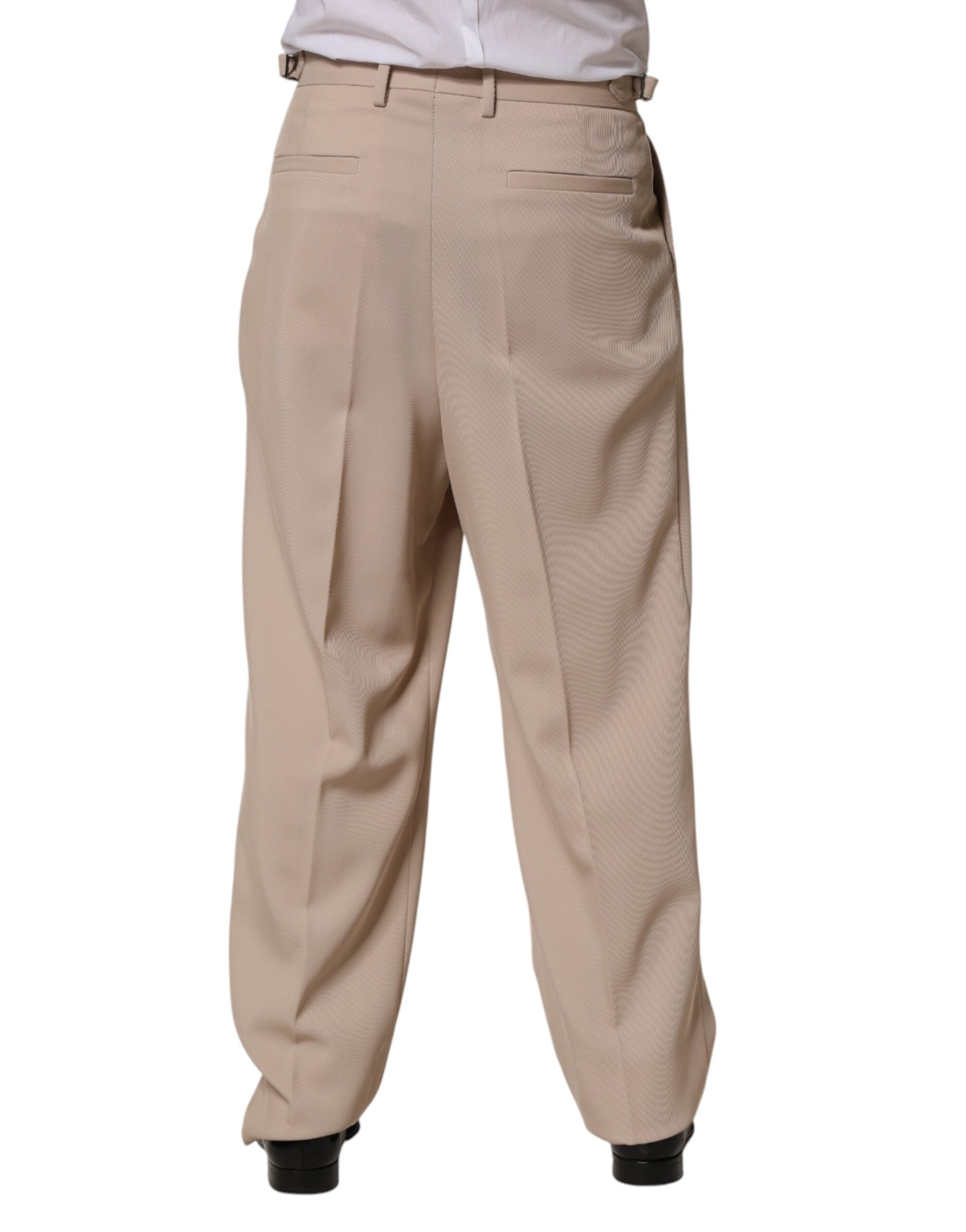 Beige Stretch Straight Men Dress Trouser Pants