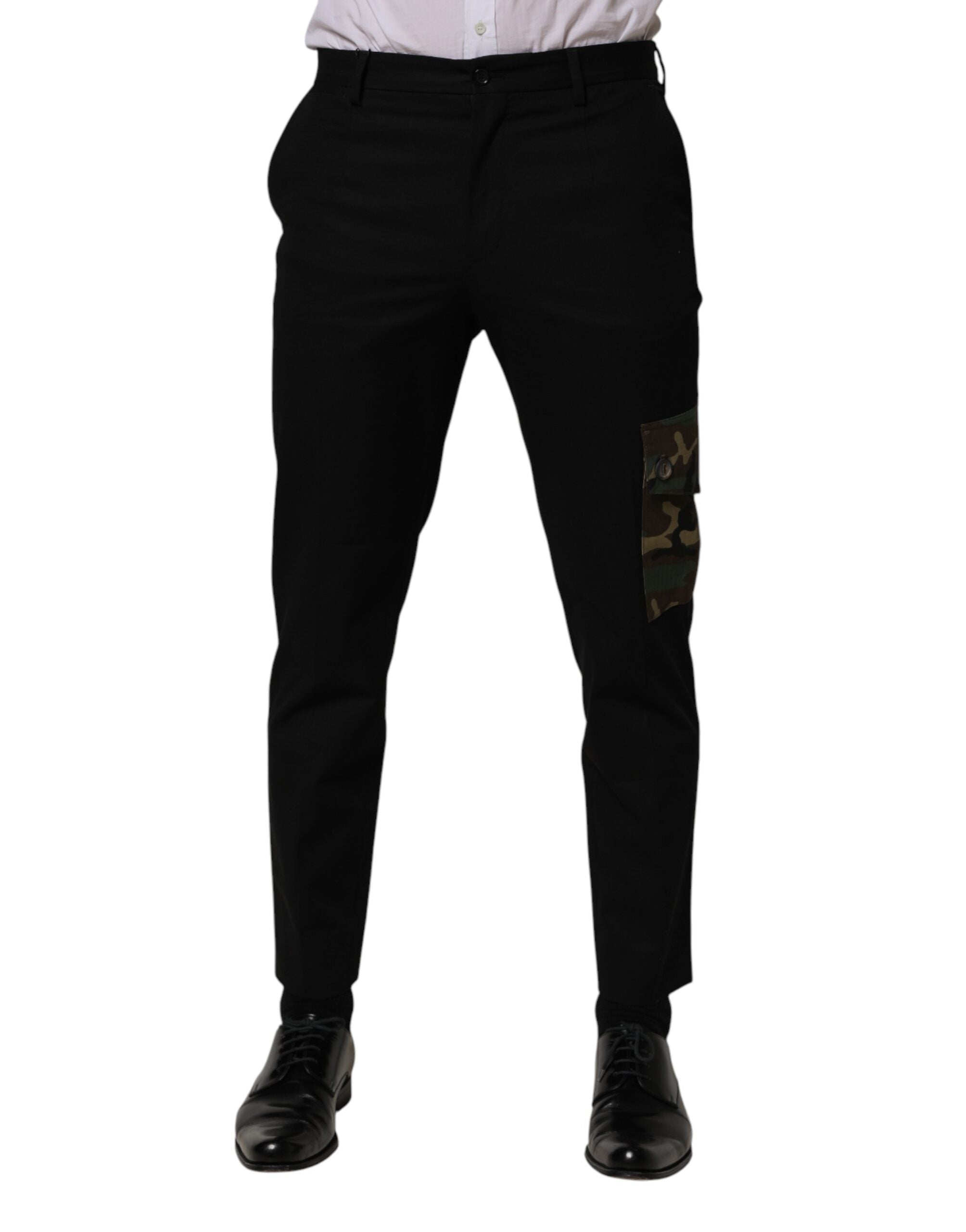 Black Cotton Skinny Dress Cargo Trouser Pants