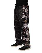 Black Floral Straight-Leg Chino Trouser Pants