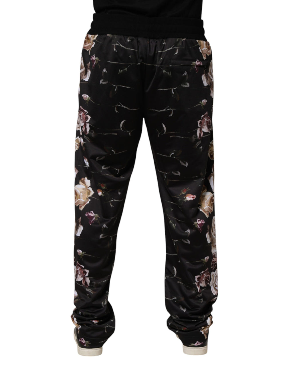 Black Floral Straight-Leg Chino Trouser Pants