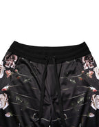 Black Floral Straight-Leg Chino Trouser Pants