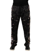Black Floral Straight-Leg Chino Trouser Pants