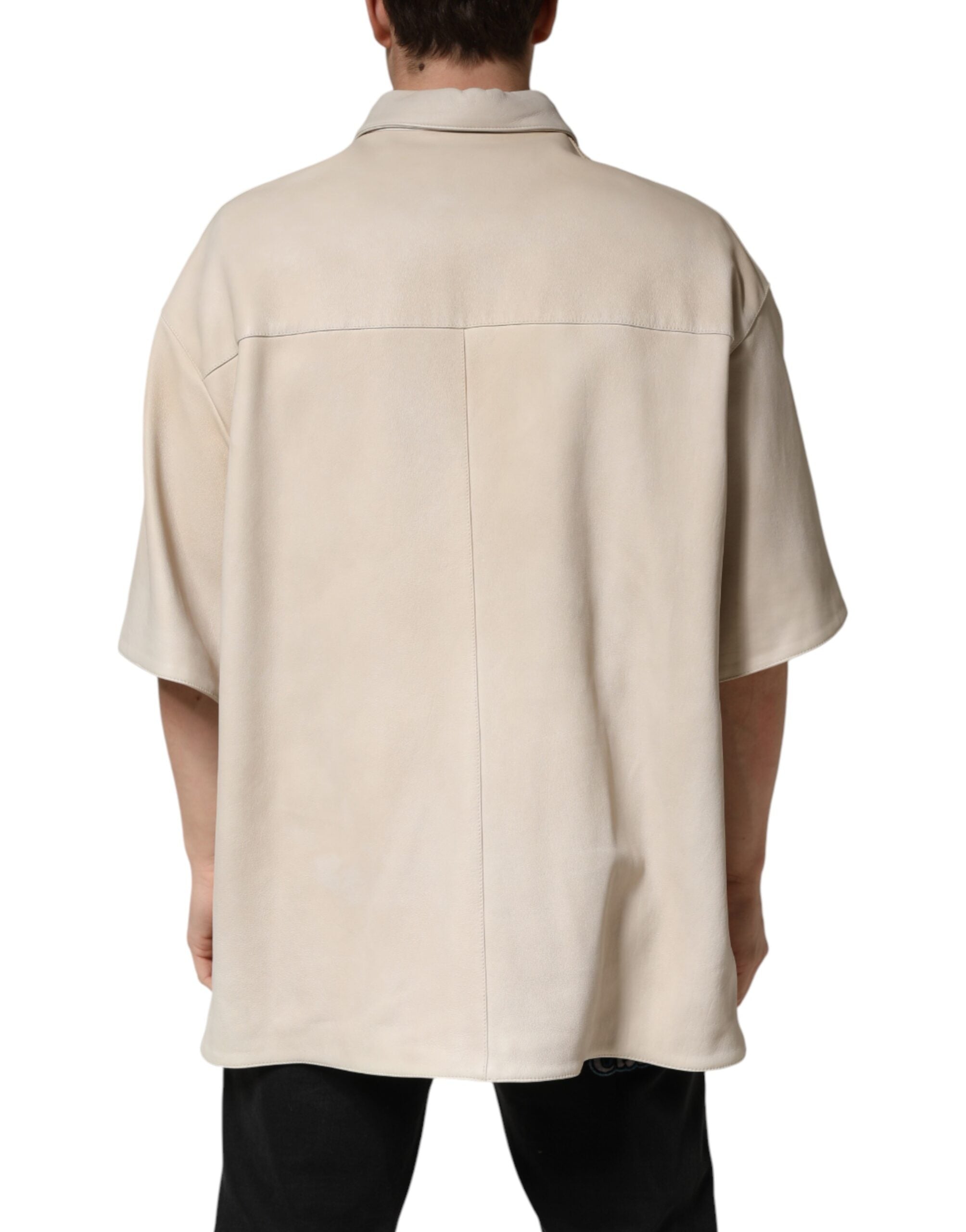 Beige Leather Button Down Men Casual Shirt