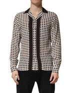White Black Polka Dot Silk Men Casual Shirt